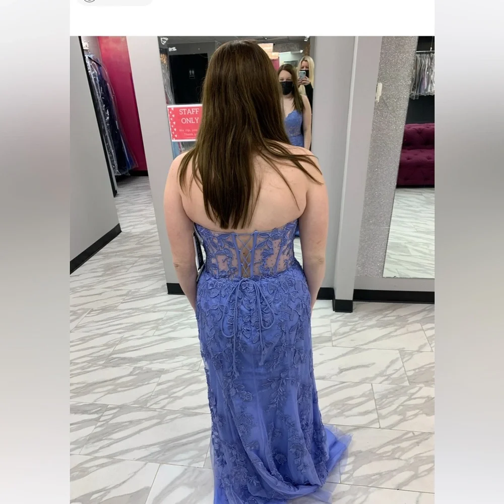 Sherri Hill Periwinkle corset top, sweetheart neckline, fitted gown, Size 14 - Picture 9 of 10